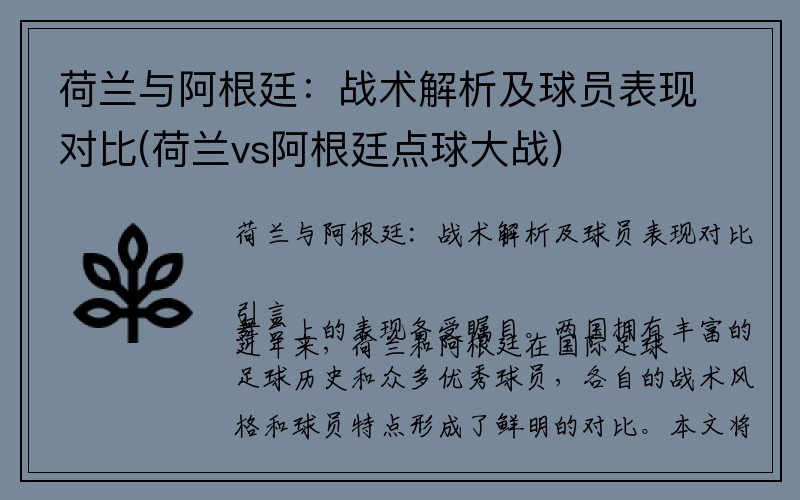 荷兰与阿根廷：战术解析及球员表现对比(荷兰vs阿根廷点球大战)