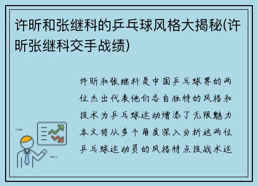 许昕和张继科的乒乓球风格大揭秘(许昕张继科交手战绩)