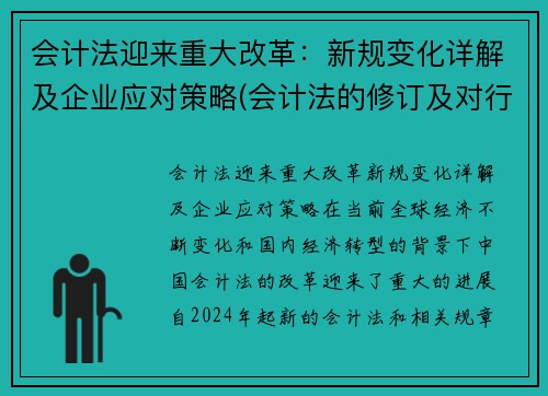 会计法迎来重大改革：新规变化详解及企业应对策略(会计法的修订及对行业的影响)